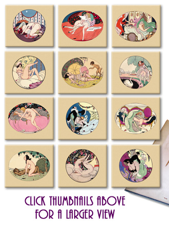 Thumbnails of the twelve Gerda Wegener aquarelles