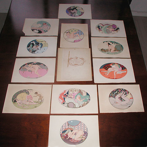 The twelve aquarelles and the book laid out together