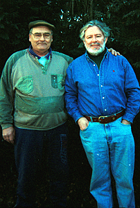 My friend Max (left) is not the quiet-reaction type. He set out to initiate me into the French rite of the wild boar.