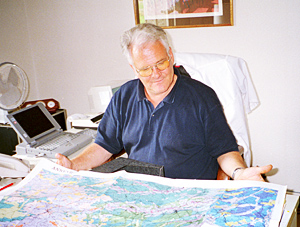 Yves with a geological map, part of the AOC file. Winning an AOC is incredibly complex.