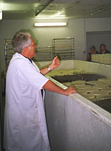 The cheese is washed daily in salt water. Suddenly, as if by magic, its crust turns a pink salmon color.