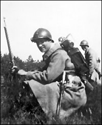 World War II soldier with a rifle, black and white photograph