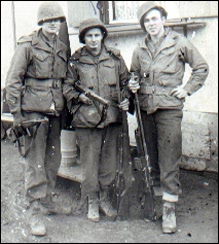 Three World War II soldiers, black and white photograph