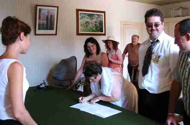 The marriage certificate is signed and witnessed by friends. And that's it. Elaborate receptions are sometimes held, which last long into the night....