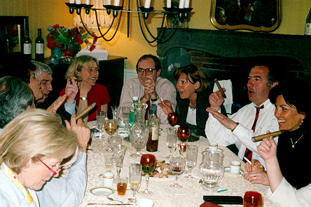 The end of the meal at the Lucullus Club. Here we see the precise definition of 'joie de vivre.'