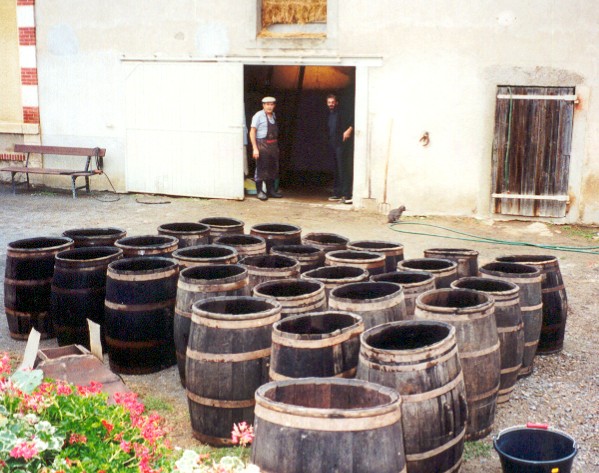 Barrels outside our village winemaker's. After making wine for 1500 years, French winemakers discovered 20 years ago that scrubbing the barrels...