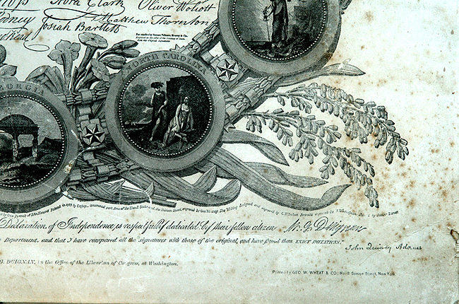 Detail of the engraved Declaration of Independence document