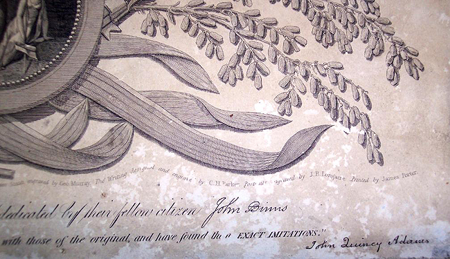 Detail of the engraved document with signature lines
