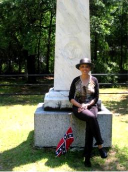 Janice Terry, wife of Wallace Terry, at the oldest Confederate monument in the South. (Cheraw SC--2006)